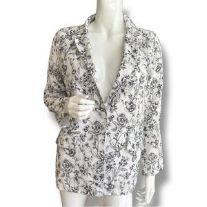 Joie Black and White Floral Linen Lightweight Blazer. Women’s Size Small.